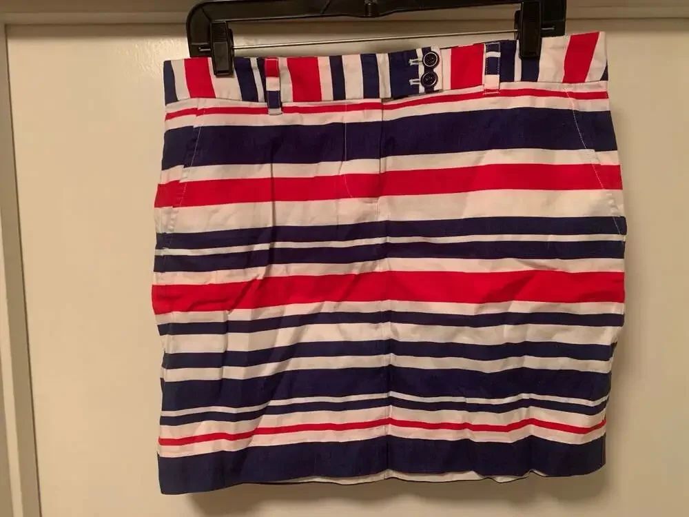 Vineyard Vines Red White and Blue Striped Cotton Linen Mini Skirt Size 8